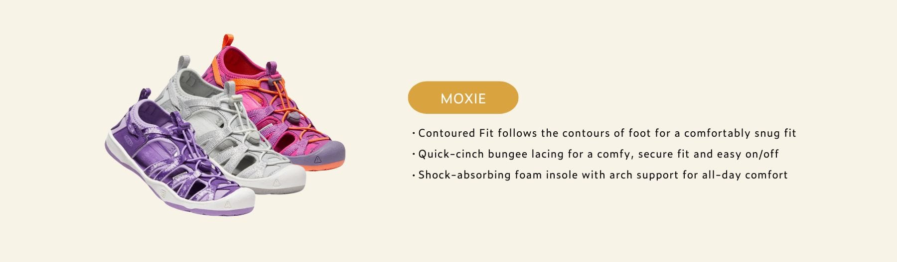 contoured fit, quick-cinch bungee, & arch support