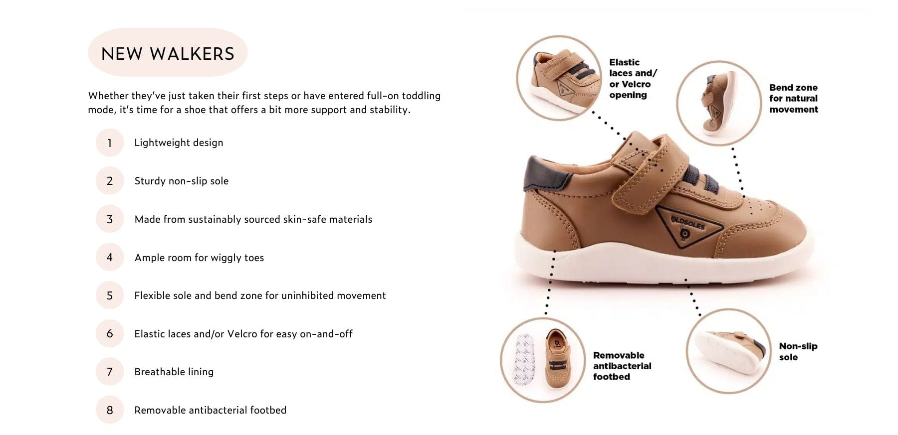 Old Soles new walkers shoe model features & benefits.