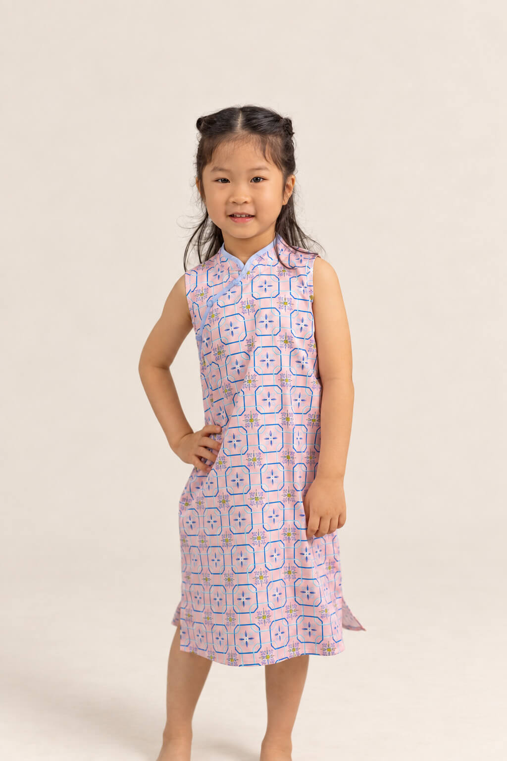 Peony Cheongsam - Pink Tiles