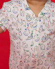 Mandarin-collared Polo Romper - Zodiac Mahjong