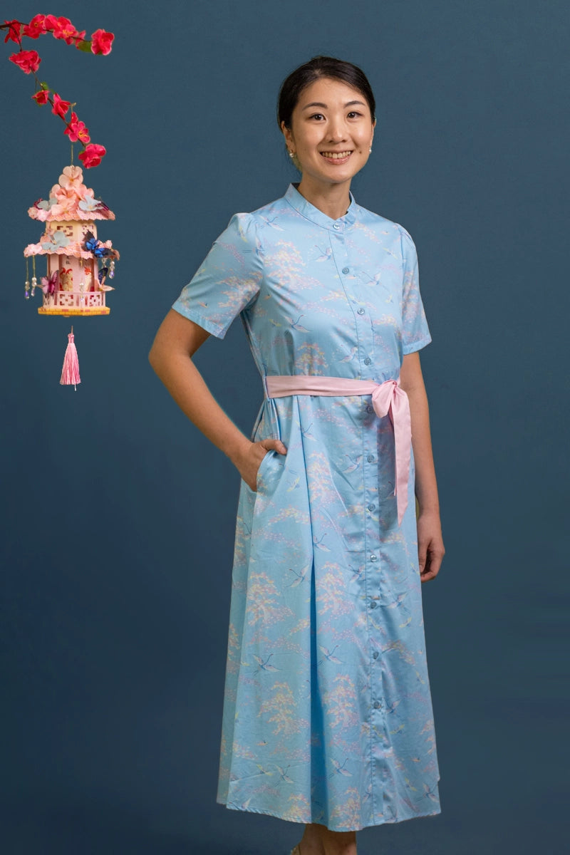 Ladies Sasha Dress - Blue Cranes