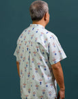 Men's Mandarin-collared Shirt - Turquoise Vases