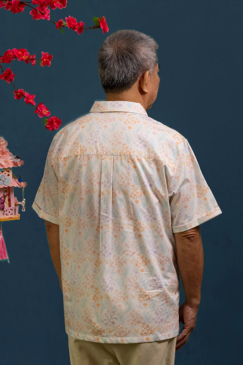 Men's Shirt - Cream Floral Bamboo