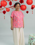 Ladies Becca Top - Pink Floral Lanterns
