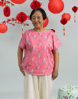 Ladies Becca Top - Pink Floral Lanterns