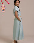 Ladies Shirly Dress - Teal Plaid Tiles