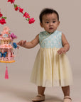 Flare Tulle Cheongsam - Teal Plaid Tiles