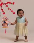 Flare Tulle Cheongsam - Teal Plaid Tiles