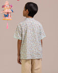 Mandarin-collared Polo Tee - Blue Fans