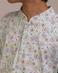 Mandarin-collared Polo Tee - Blue Fans