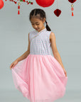 Flare Tulle Cheongsam - Pink Teal Mosaic