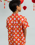 Mandarin-collared Shirt - Red Lucky Coins