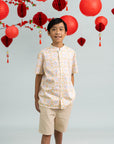 Mandarin-collared Shirt - Cream Lucky Coins