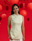 Ladies Peony Fitted Top - Yellow Blue Mosaic