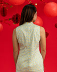 Ladies Peony Fitted Top - Yellow Blue Mosaic