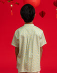 Mandarin-collared Shirt - Yellow Blue Mosaic