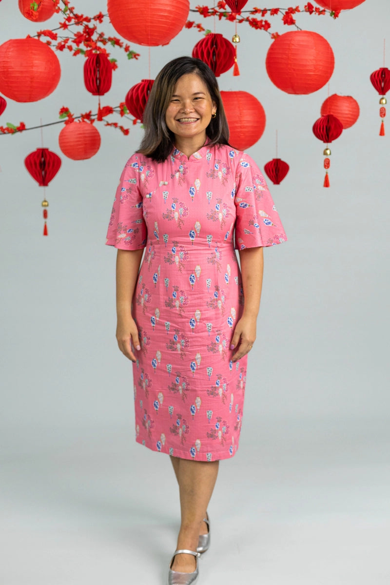 Ladies Renee Cheongsam - Pink Floral Lanterns