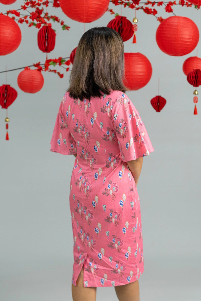 Ladies Renee Cheongsam - Pink Floral Lanterns