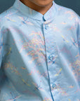 Mandarin-collared Shirt - Blue Cranes
