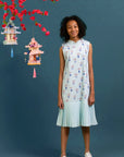 Drop Waist Cheongsam - Turquoise Vases