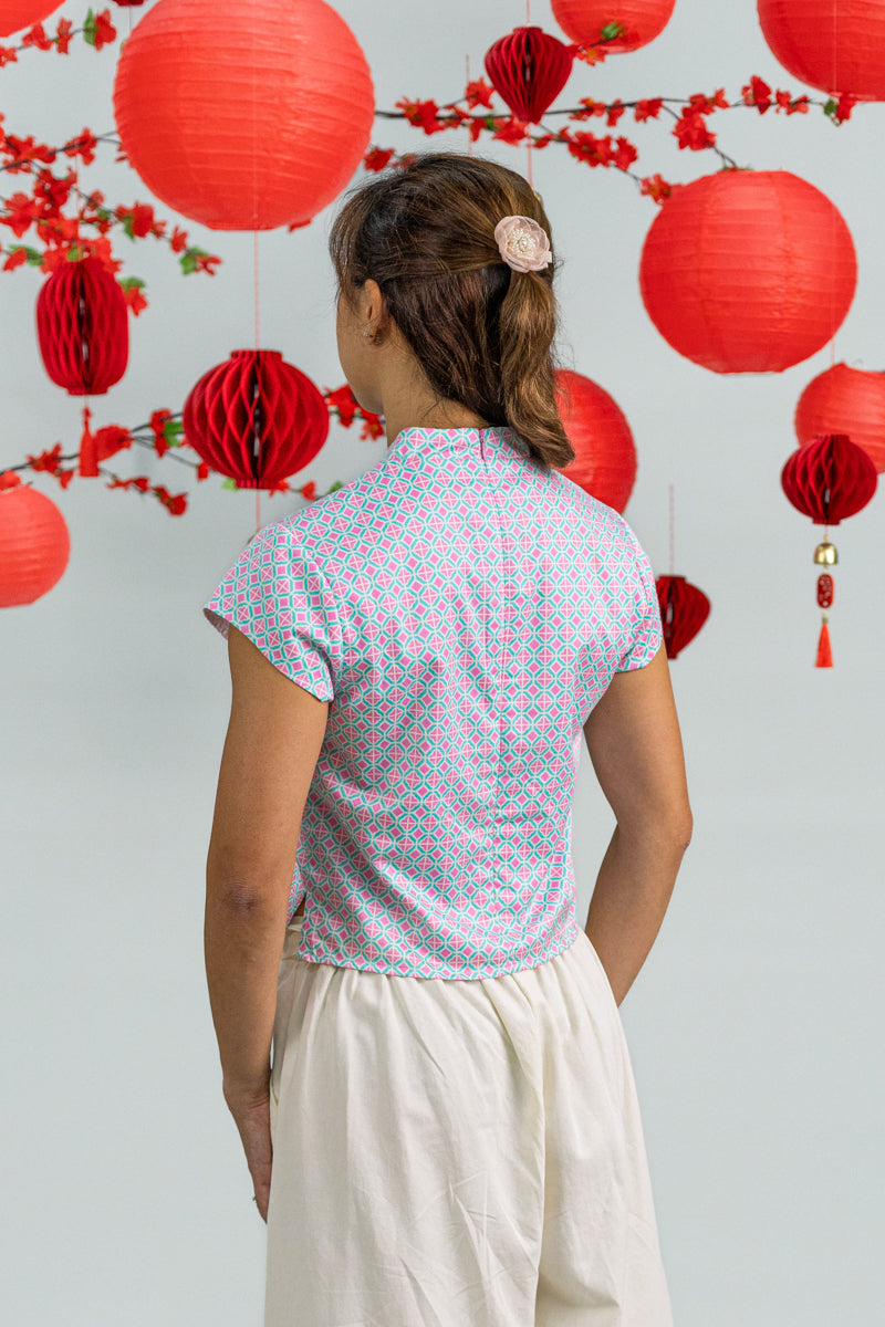 Ladies Alana Top - Pink Teal Mosaic