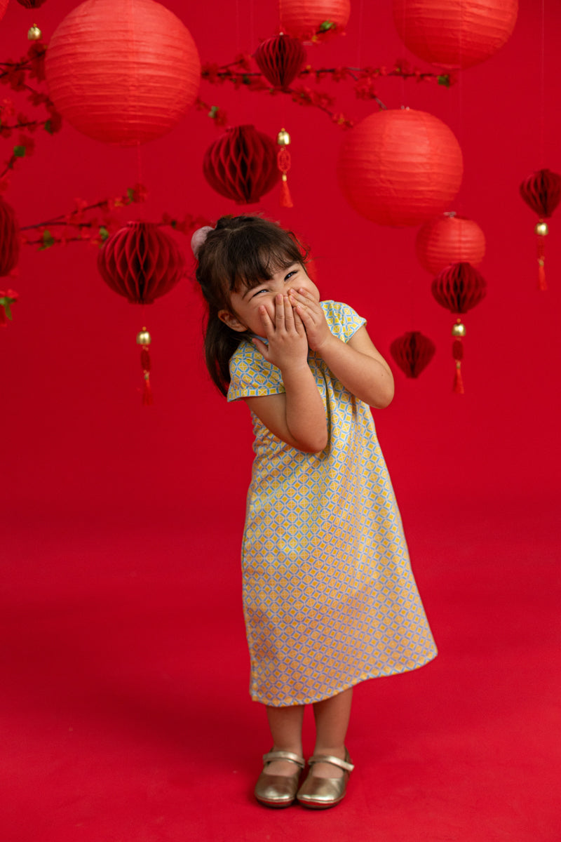 Cheongsam - Yellow Blue Mosaic