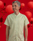 Men's Mandarin-collared Shirt - Yellow Blue Mosaic