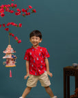 Mandarin-collared Shirt - Red Vases