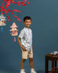 Mandarin-collared Shirt - Turquoise Vases