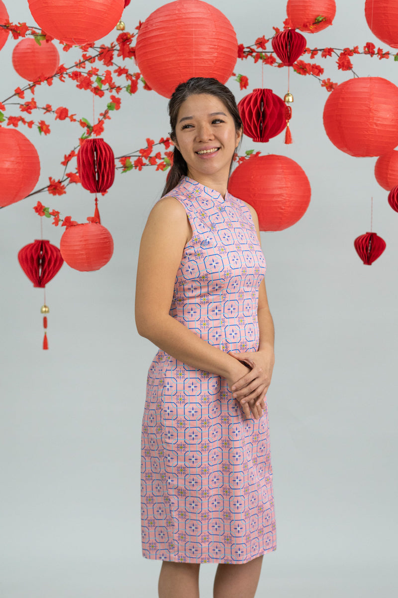 Ladies Mini Peony Cheongsam - Pink Tiles