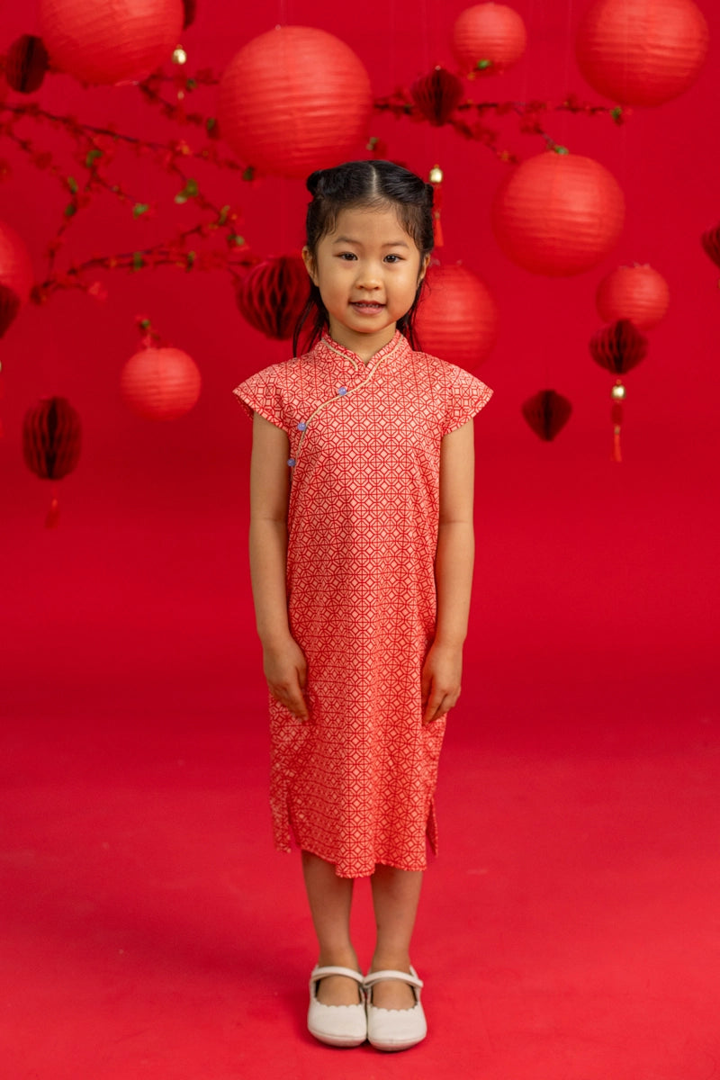 Cheongsam - Peach Red Mosaic