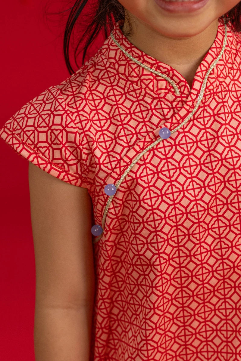 Cheongsam - Peach Red Mosaic