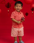 Little Man Shirt - Peach Red Mosaic