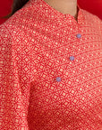Ladies Renee Cheongsam - Peach Red Mosaic