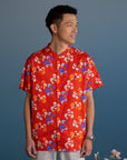 Men's Mandarin-collared Shirt - Red Tree Songbirds
