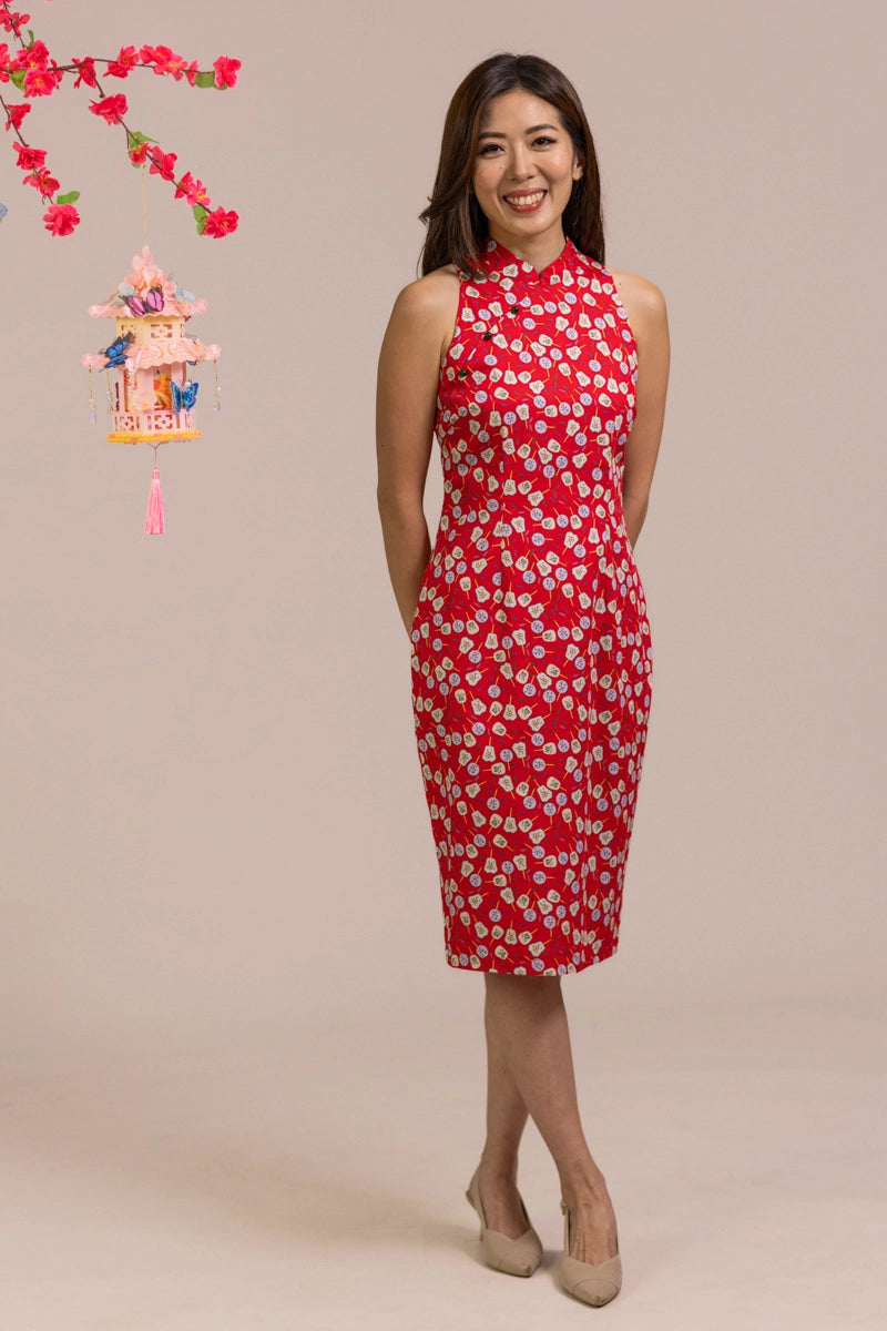 Ladies Heidi Cheongsam - Red Fans