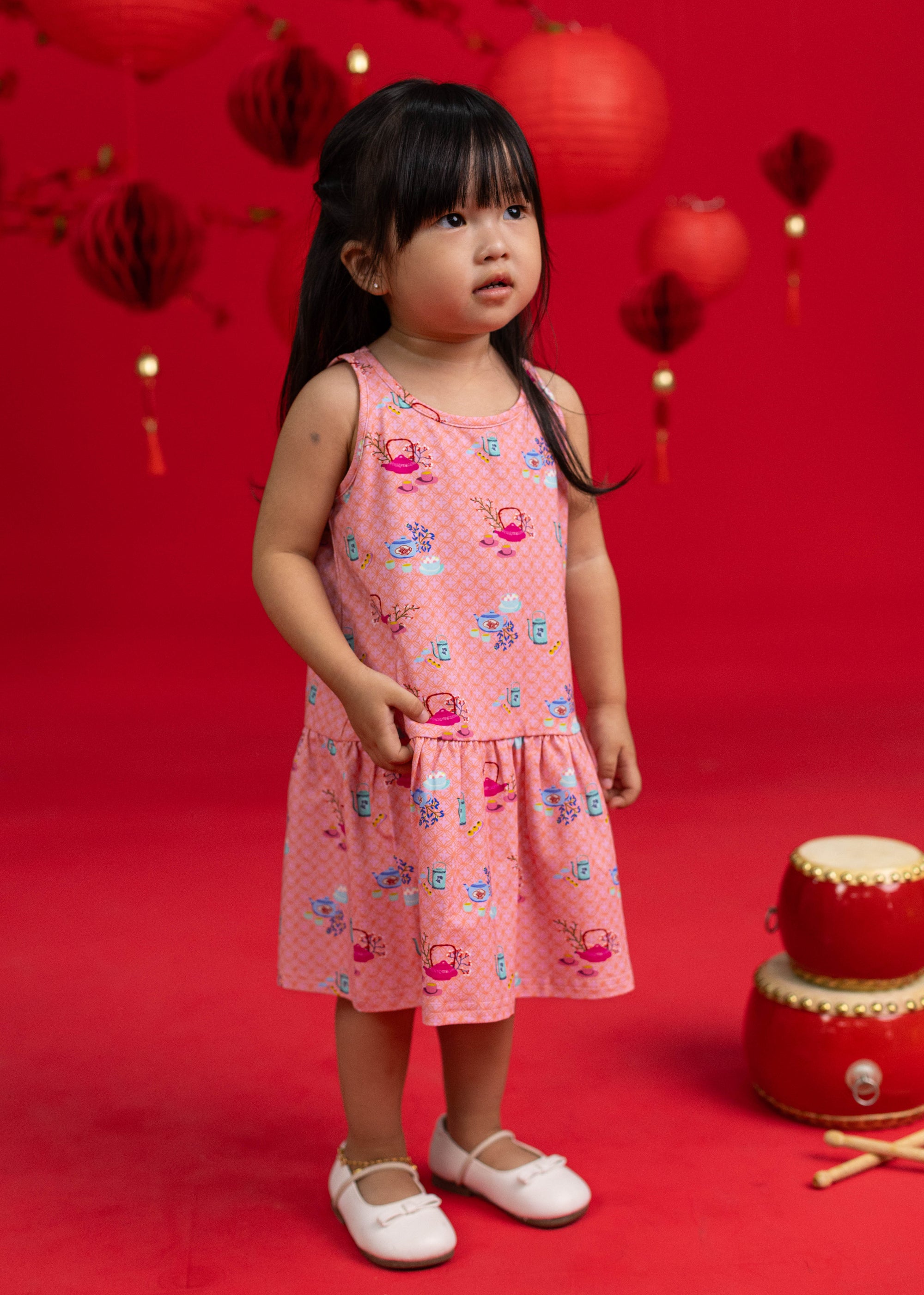 Sleeveless Dress - Pink Teapots