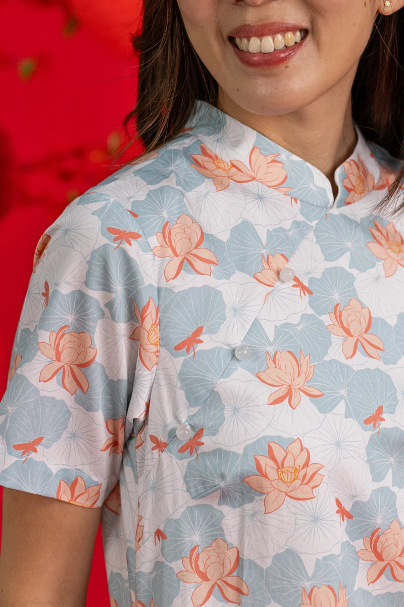 Ladies Wendy Cheongsam - Teal Lotus