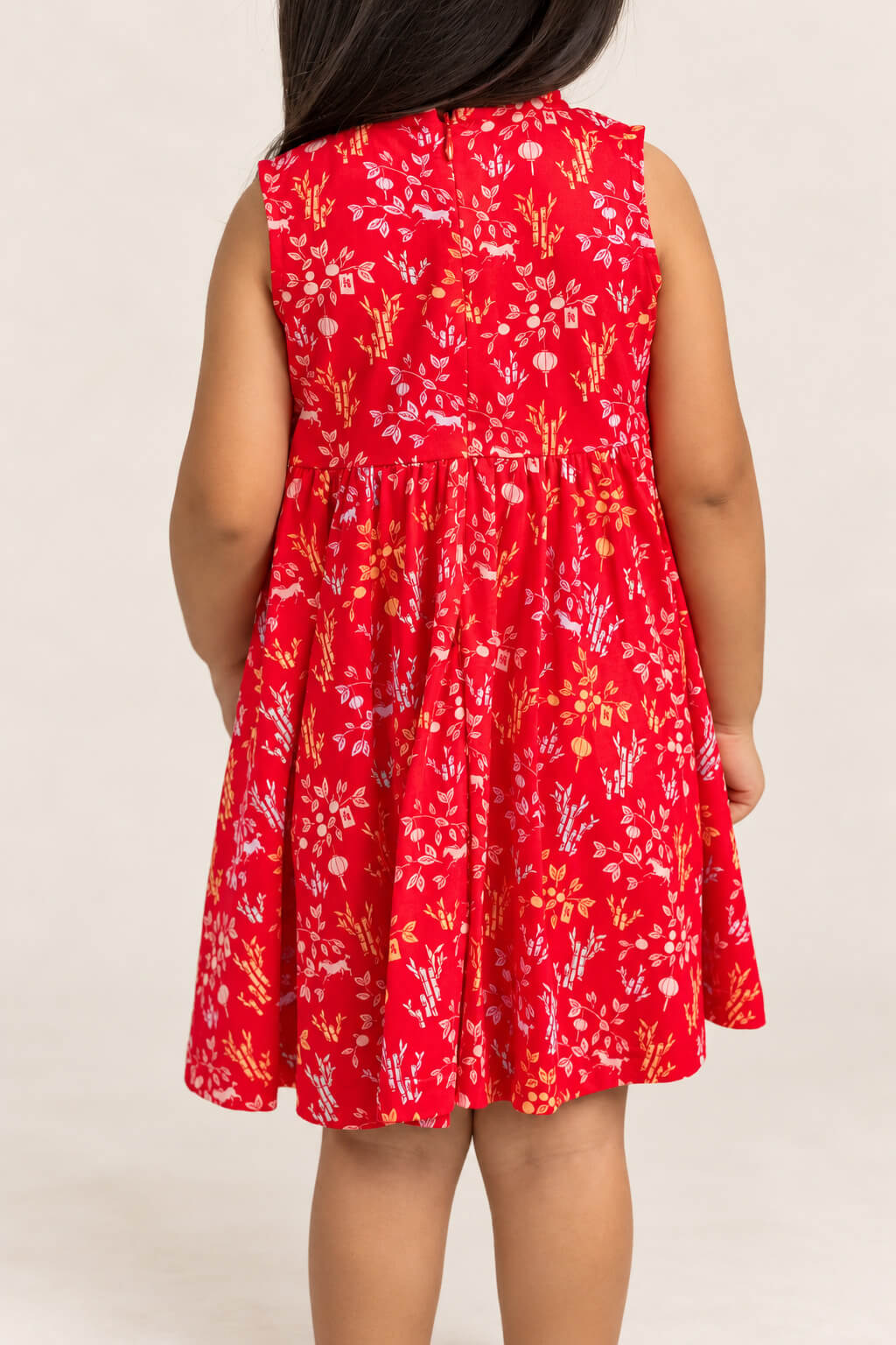 Jersey Flare Cheongsam - Red Floral Bamboo