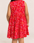 Jersey Flare Cheongsam - Red Floral Bamboo
