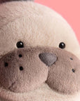 Close-up of a plush toy with a pink background
