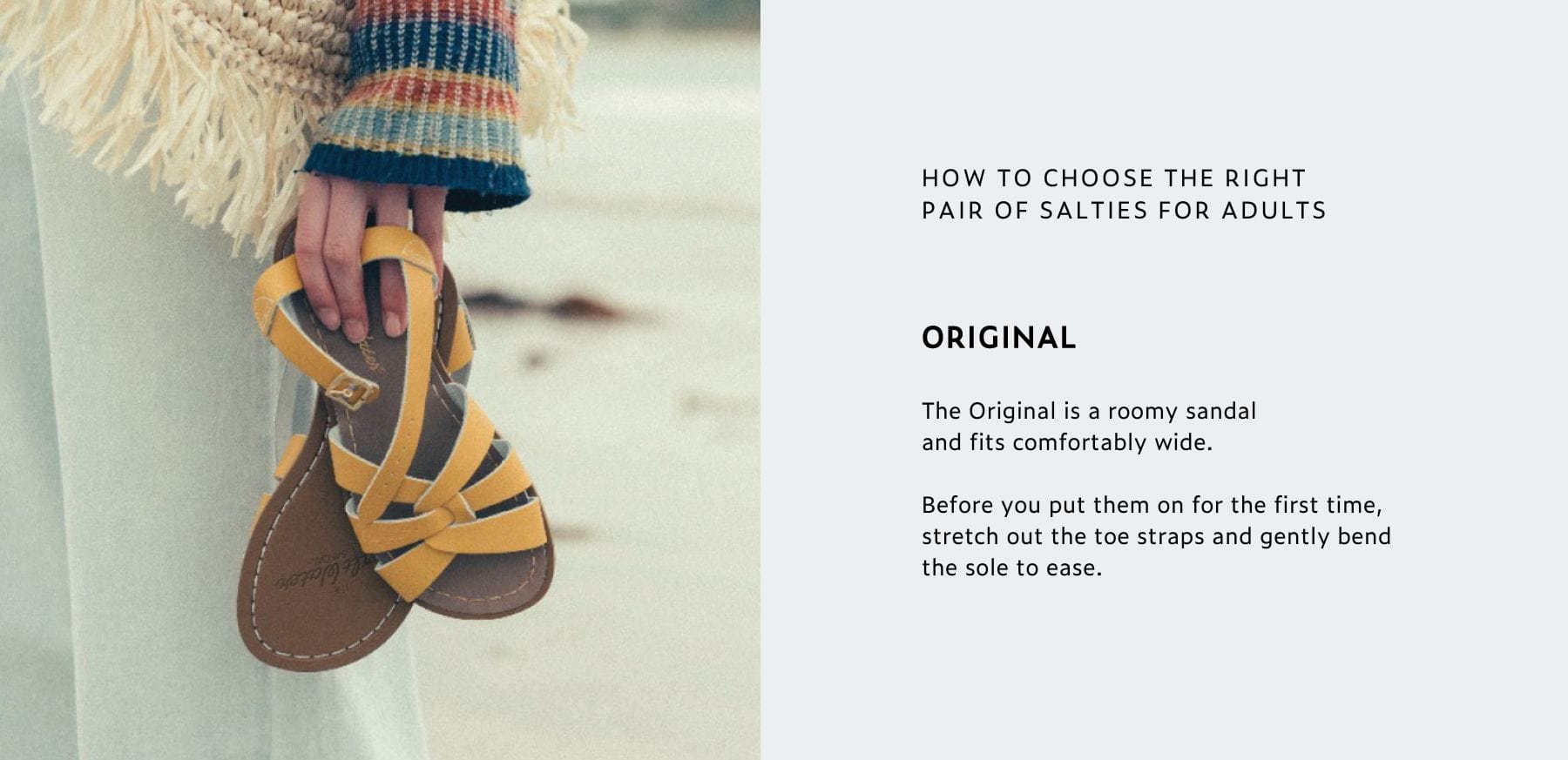 Adult Saltwater Original sandal, roomy and comfortable fit.