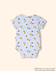 Disney Classic Pooh baby onesie blue train print, breathable cotton baby outfit