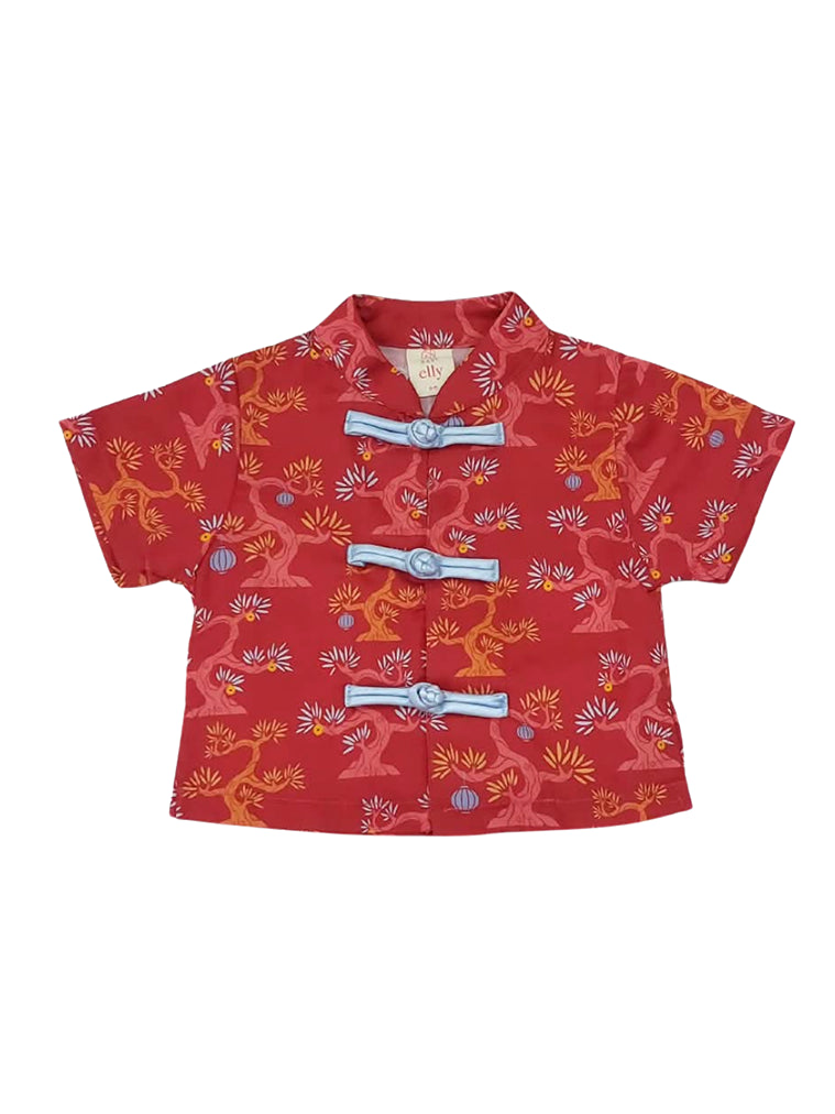 tang shirt red lucky bamboo flat lay