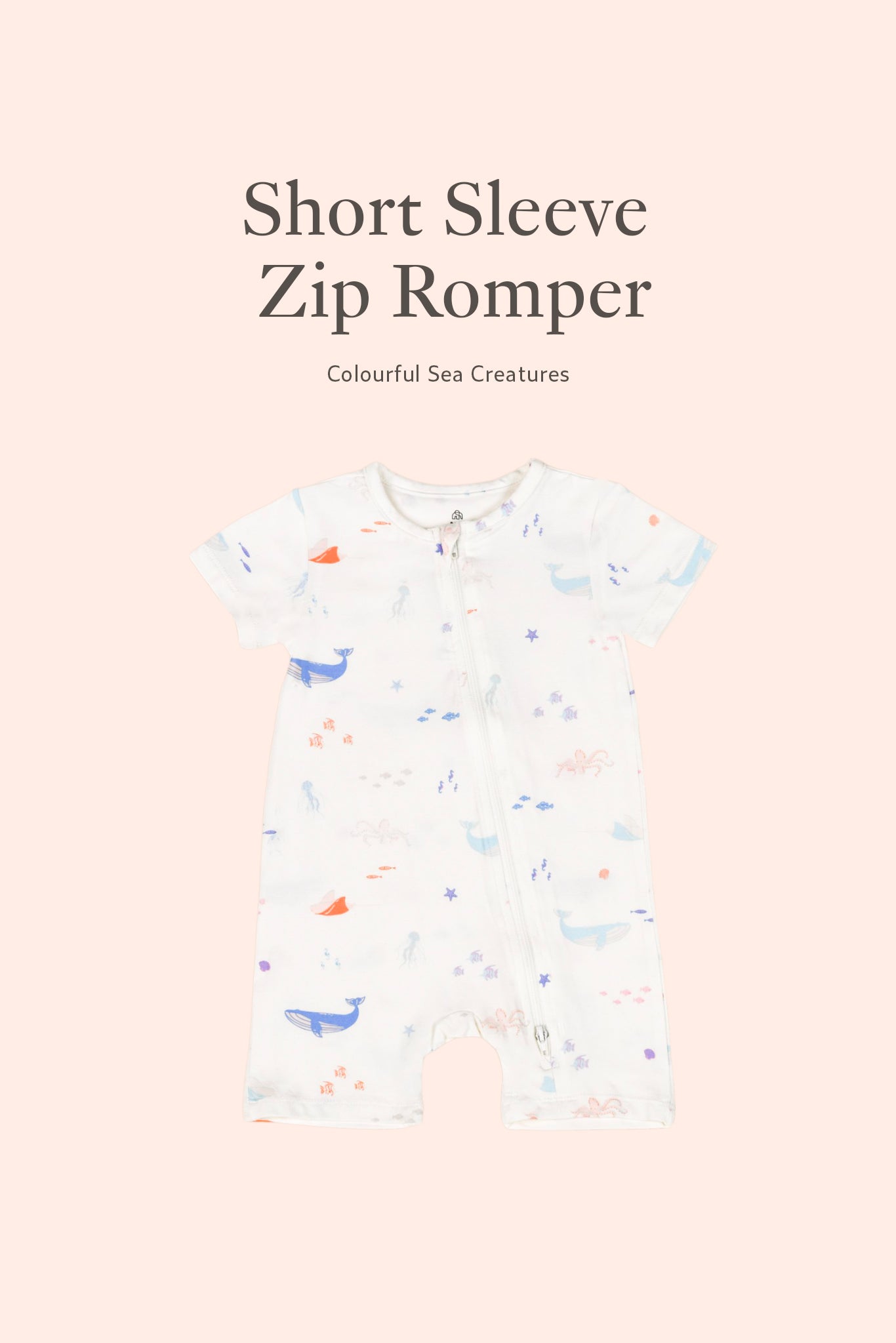 Short-Sleeve Zip Romper - Colourful Sea Creatures | Personalisable Turquoise Gift Set