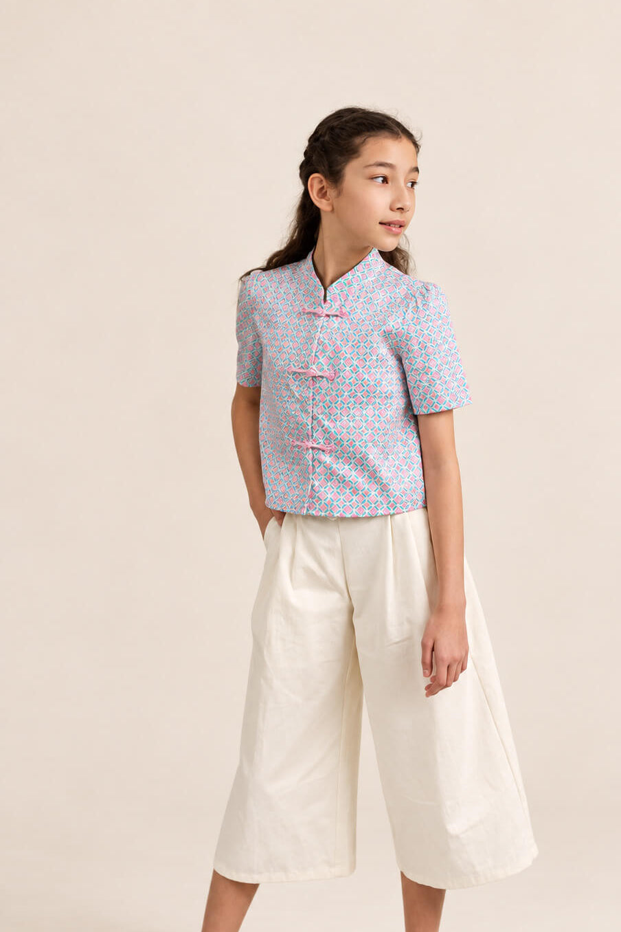 Ashley Top - Pink Teal Mosaic