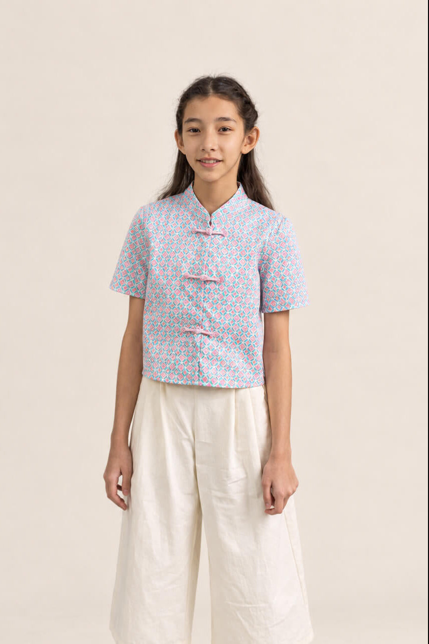 Ashley Top - Pink Teal Mosaic