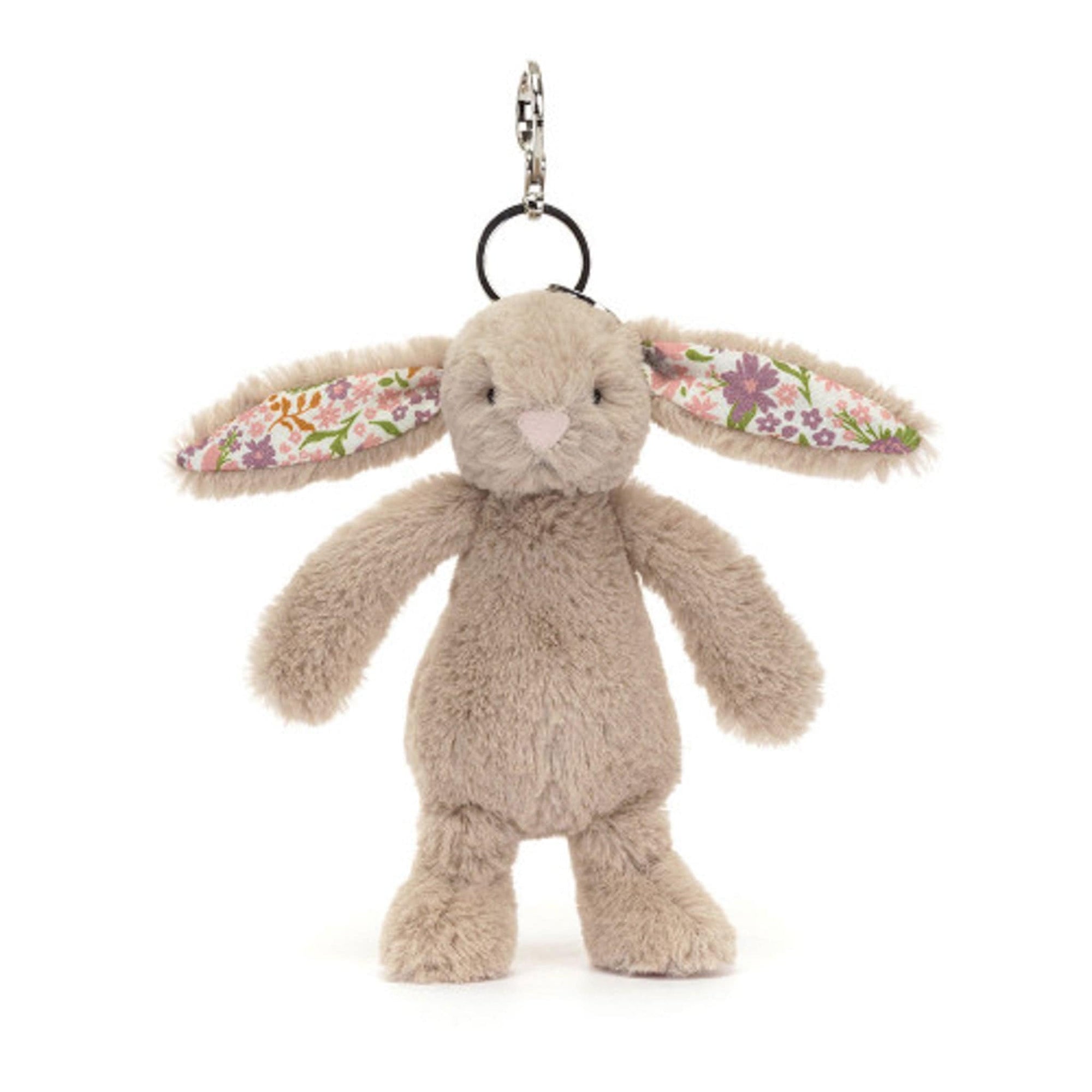 Beige bunny bag charm with blossom petal ears