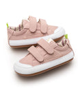 Sole and detail view of Tip Toey Joey Bossy Green Sneakers in Lona Rosa Quartzo