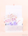 Personalised baby gift set with embroidered towel, clothing and bath toys in gift box